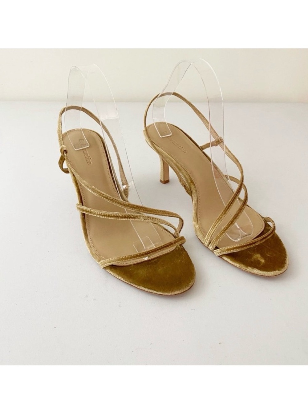 Reformation Gold Velvet Strappy Heels - Picture 2 of 6